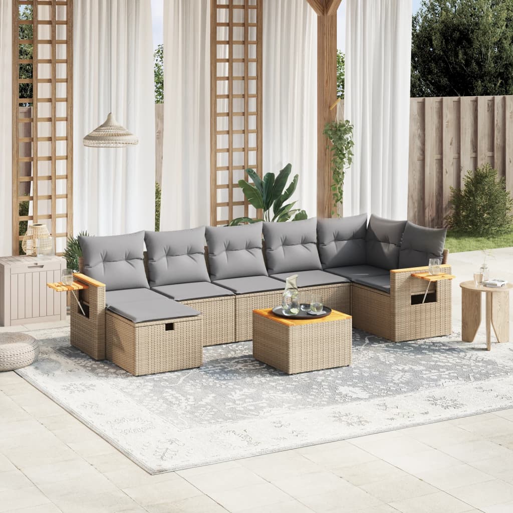 Salon de jardin avec coussins 8pcs mélange beige résine tressée