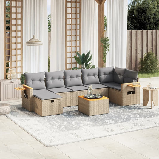 Salon de jardin avec coussins 8pcs mélange beige résine tressée