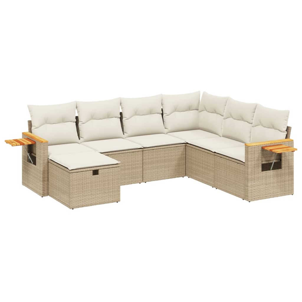 Salon de jardin avec coussins 7 pcs beige résine tressée