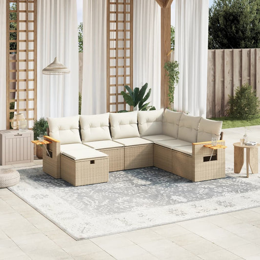 Salon de jardin avec coussins 7 pcs beige résine tressée