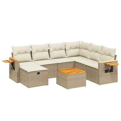 Salon de jardin avec coussins 8 pcs beige résine tressée