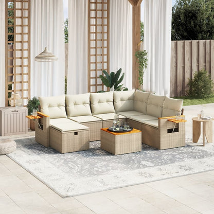 Salon de jardin avec coussins 8 pcs beige résine tressée