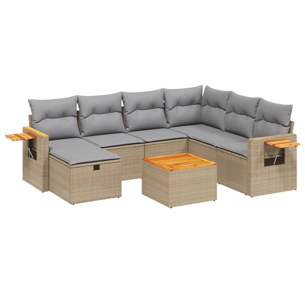 Salon de jardin avec coussins 8pcs mélange beige résine tressée