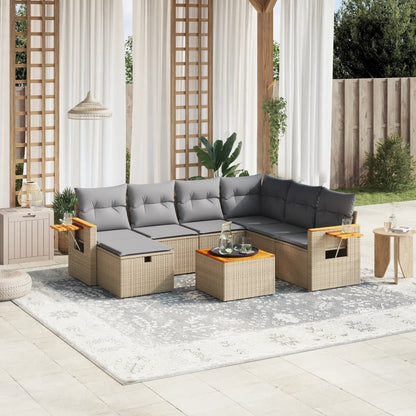 Salon de jardin avec coussins 8pcs mélange beige résine tressée