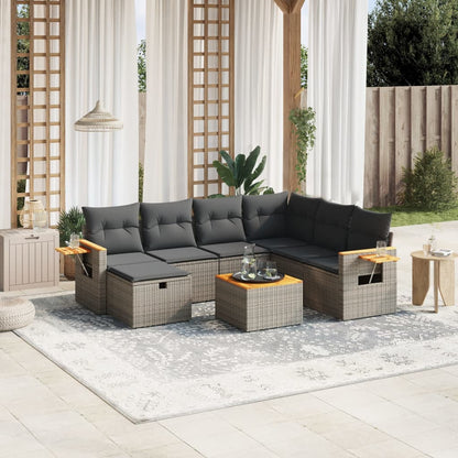 Salon de jardin 8 pcs avec coussins gris résine tressée