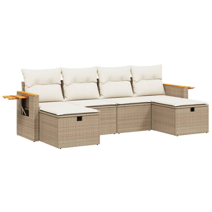 Salon de jardin avec coussins 6 pcs beige résine tressée