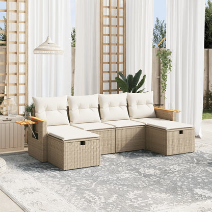 Salon de jardin avec coussins 6 pcs beige résine tressée