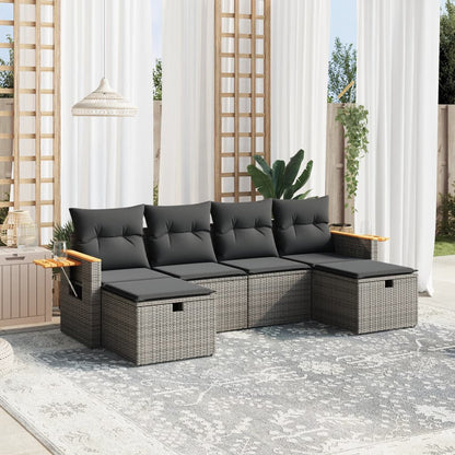 Salon de jardin 6 pcs avec coussins gris résine tressée