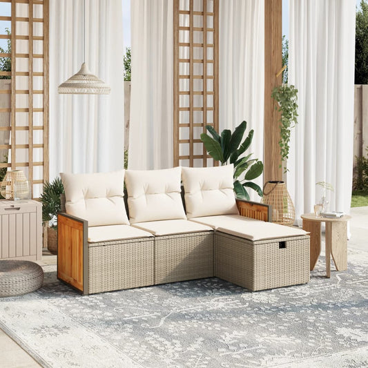 Salon de jardin avec coussins 4 pcs beige résine tressée