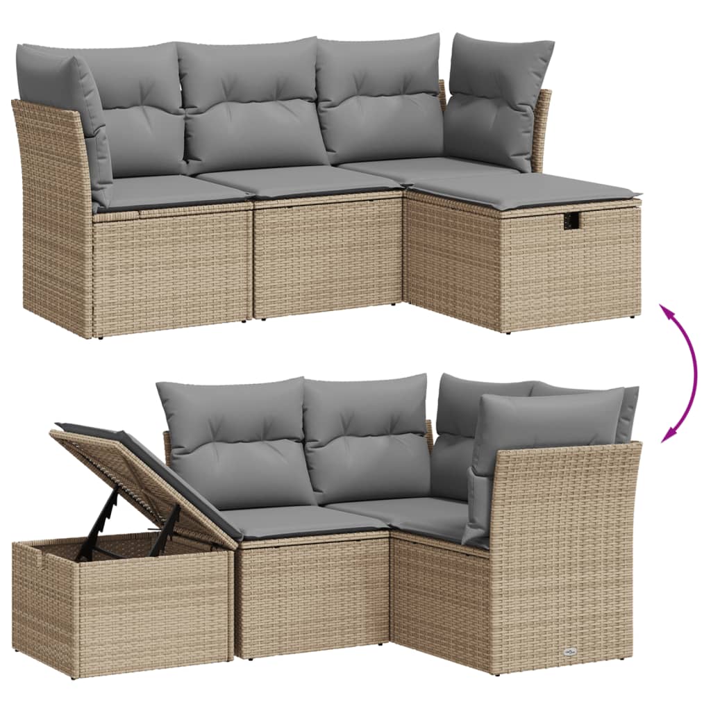 Salon de jardin avec coussins 4pcs mélange beige résine tressée