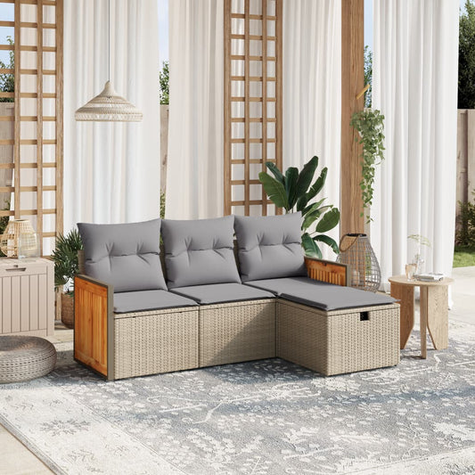 Salon de jardin avec coussins 4pcs mélange beige résine tressée