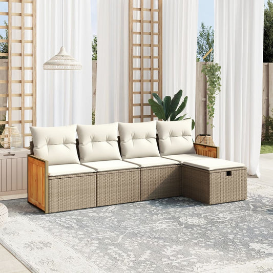 Salon de jardin avec coussins 5 pcs beige résine tressée