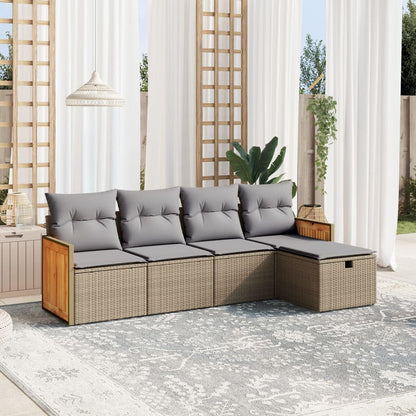 Salon de jardin avec coussins 5pcs mélange beige résine tressée