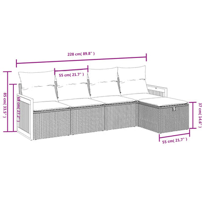 Salon de jardin 5 pcs avec coussins gris résine tressée