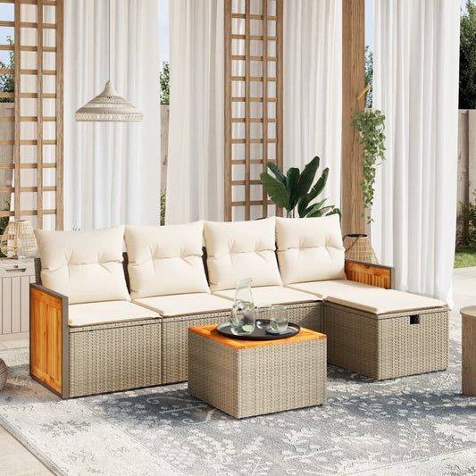 Salon de jardin avec coussins 6 pcs beige résine tressée