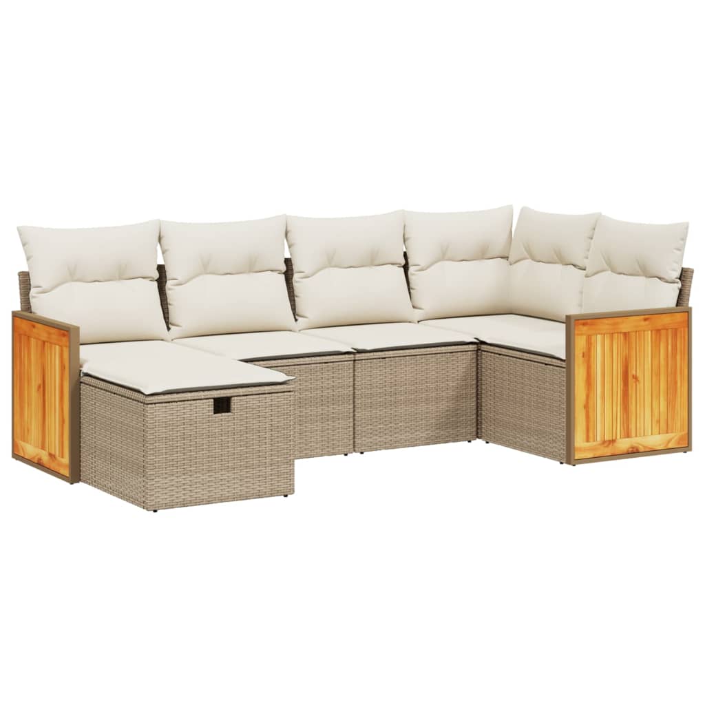 Salon de jardin avec coussins 6 pcs beige résine tressée