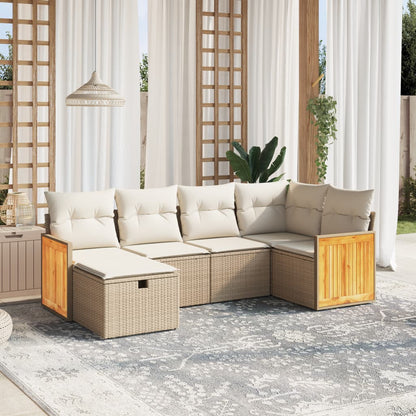 Salon de jardin avec coussins 6 pcs beige résine tressée