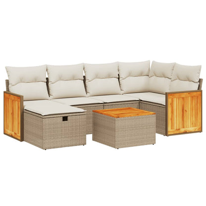 Salon de jardin avec coussins 7 pcs beige résine tressée