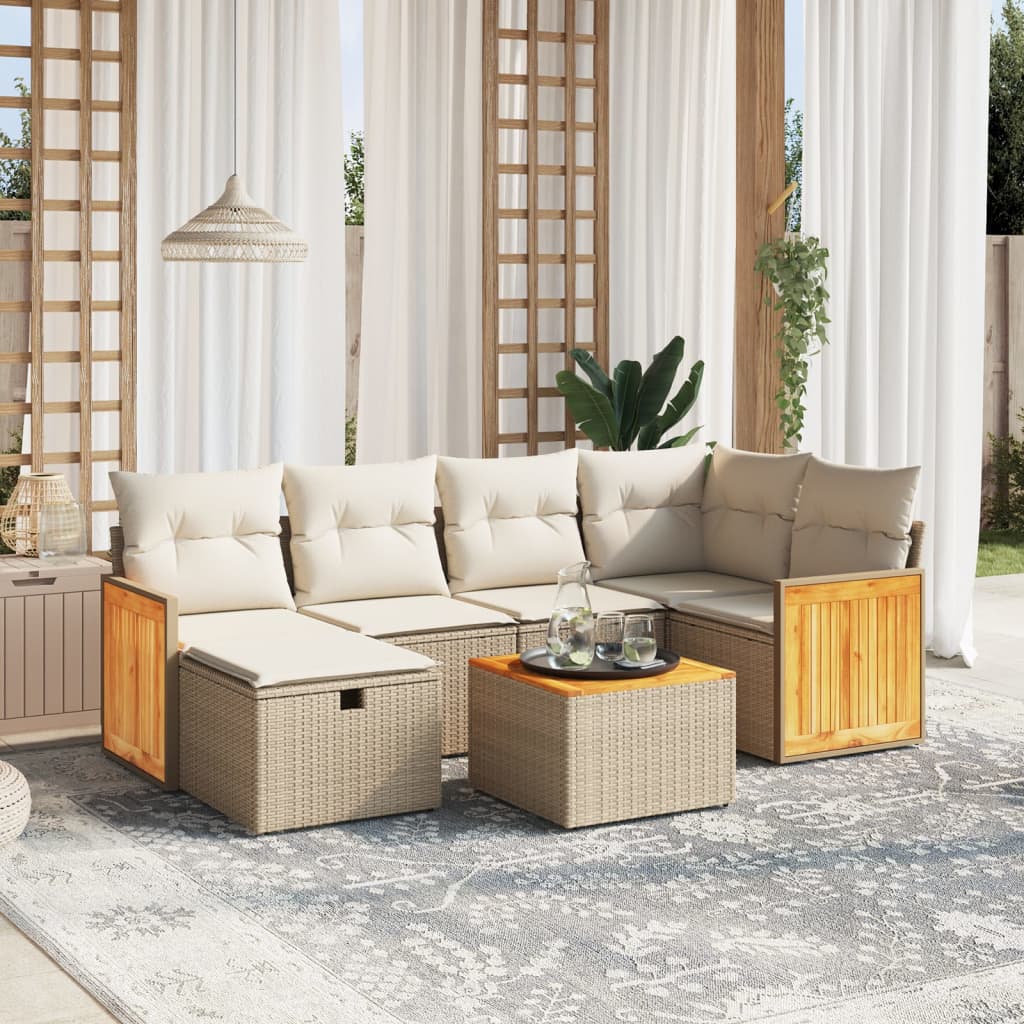 Salon de jardin avec coussins 7 pcs beige résine tressée