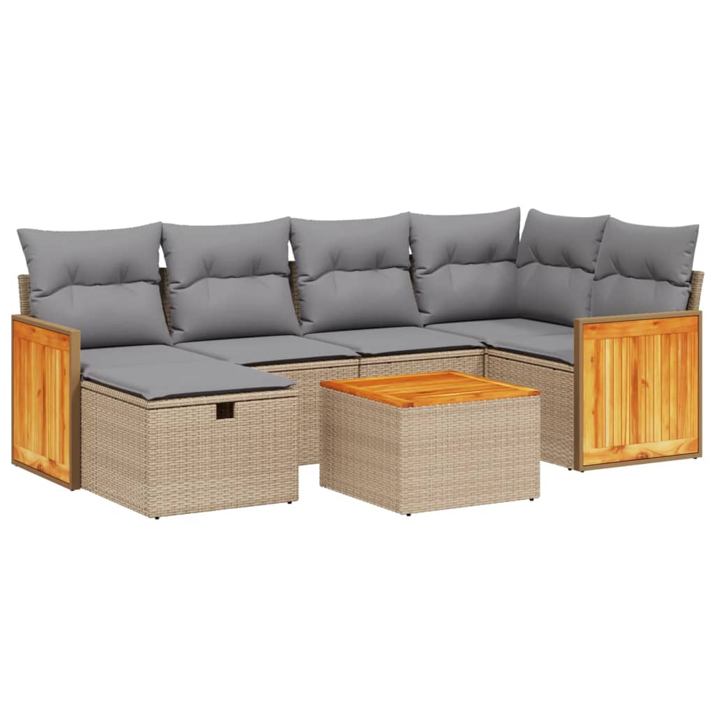 Salon de jardin avec coussins 7pcs mélange beige résine tressée