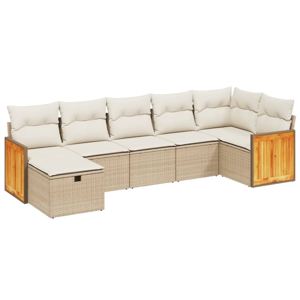 Salon de jardin avec coussins 7 pcs beige résine tressée