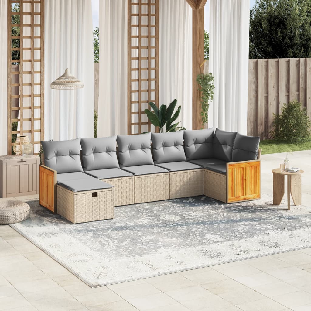 Salon de jardin avec coussins 7pcs mélange beige résine tressée