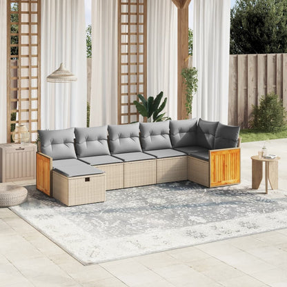 Salon de jardin avec coussins 7pcs mélange beige résine tressée