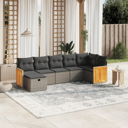 Salon de jardin avec coussins 7 pcs gris résine tressée