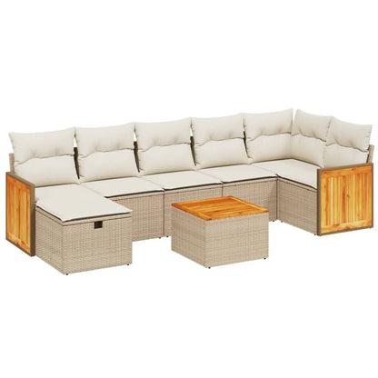 Salon de jardin avec coussins 8 pcs beige résine tressée