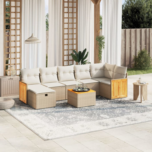 Salon de jardin avec coussins 8 pcs beige résine tressée