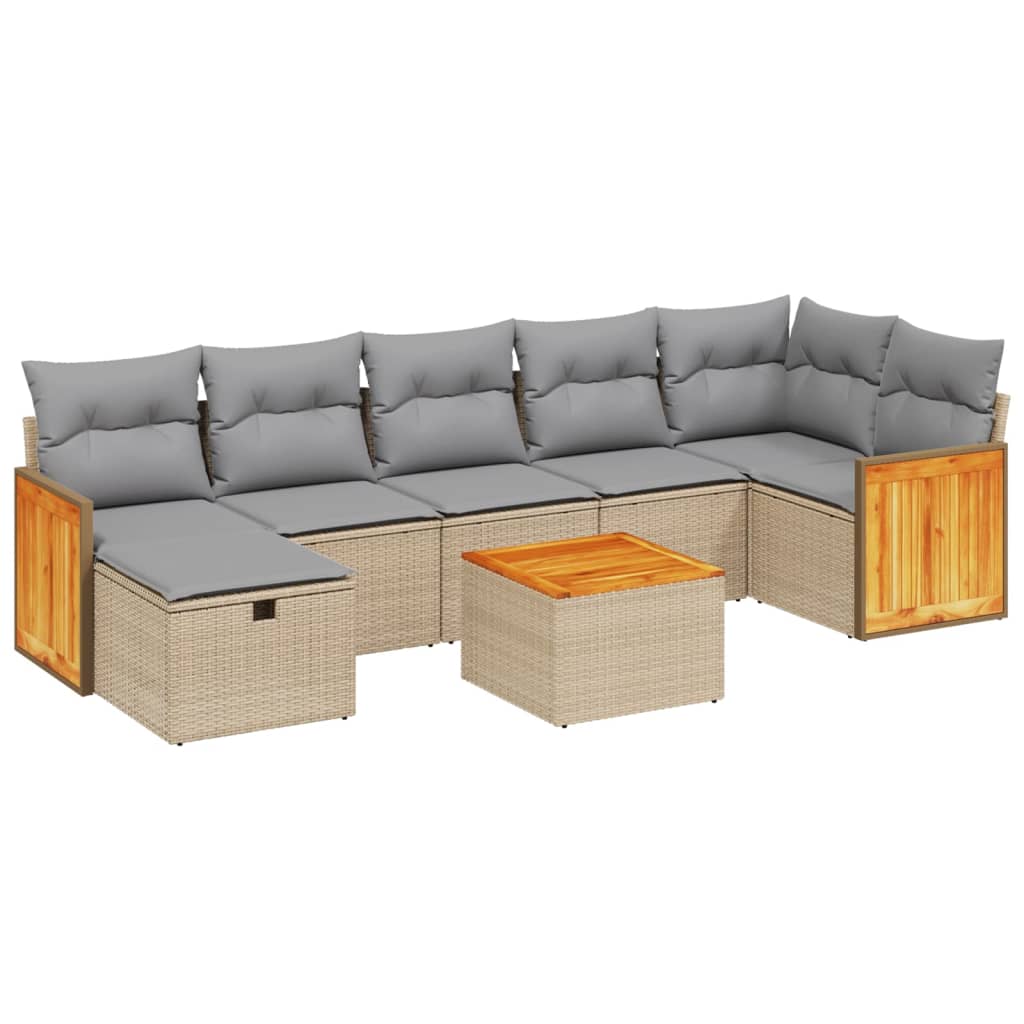 Salon de jardin avec coussins 8pcs mélange beige résine tressée