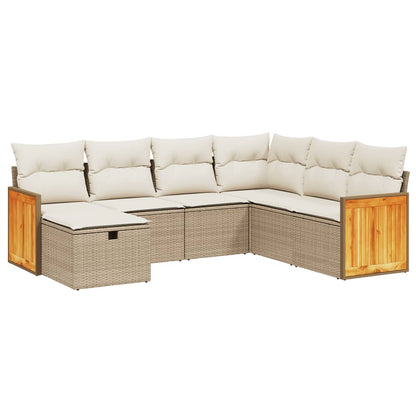 Salon de jardin avec coussins 7 pcs beige résine tressée