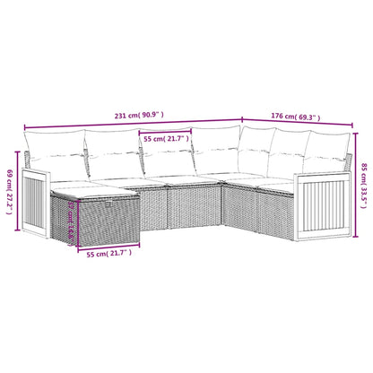 Salon de jardin avec coussins 7 pcs beige résine tressée