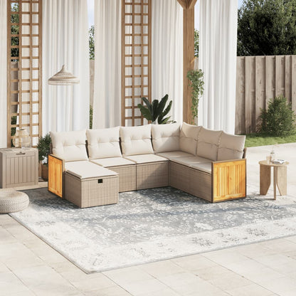 Salon de jardin avec coussins 7 pcs beige résine tressée