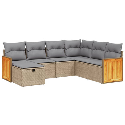 Salon de jardin avec coussins 7pcs mélange beige résine tressée