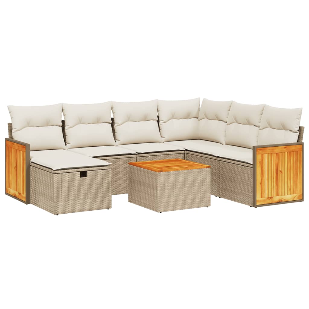 Salon de jardin avec coussins 8 pcs beige résine tressée