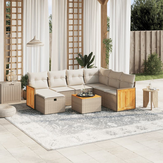 Salon de jardin avec coussins 8 pcs beige résine tressée