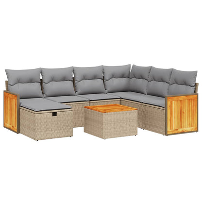 Salon de jardin avec coussins 8pcs mélange beige résine tressée