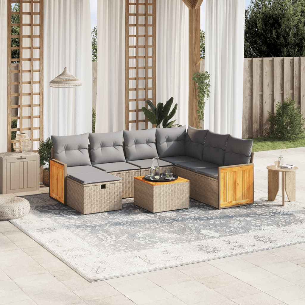 Salon de jardin avec coussins 8pcs mélange beige résine tressée