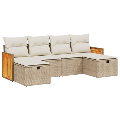 Salon de jardin avec coussins 6 pcs beige résine tressée