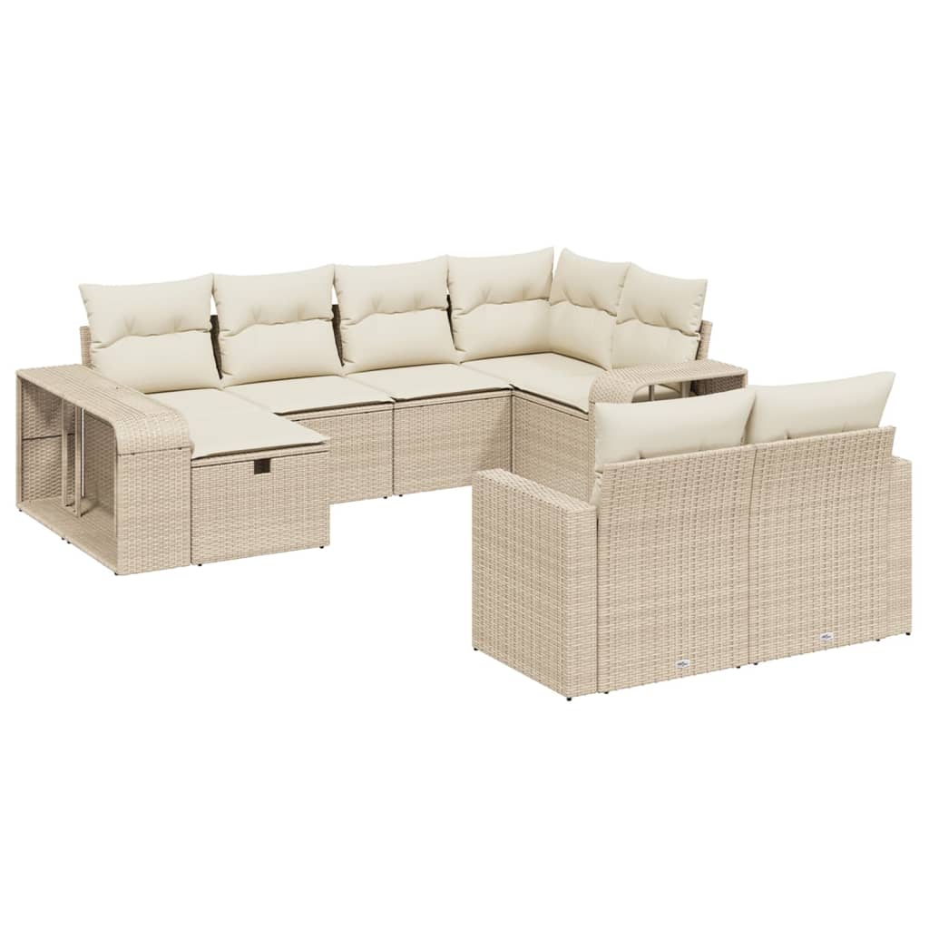 Salon de jardin avec coussins 10 pcs beige résine tressée