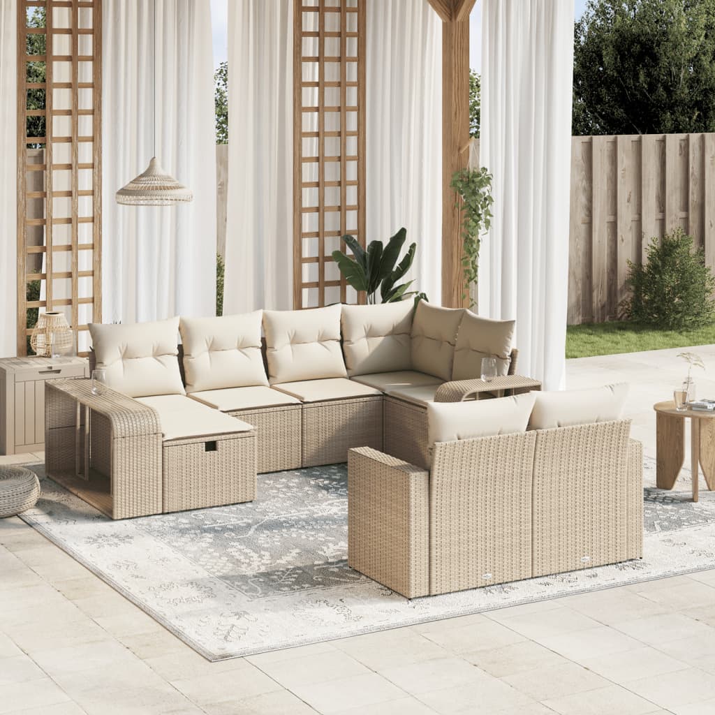 Salon de jardin avec coussins 10 pcs beige résine tressée