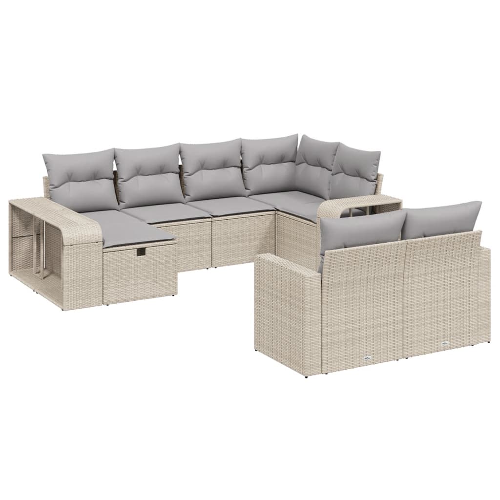 Salon de jardin avec coussins 10 pcs beige résine tressée