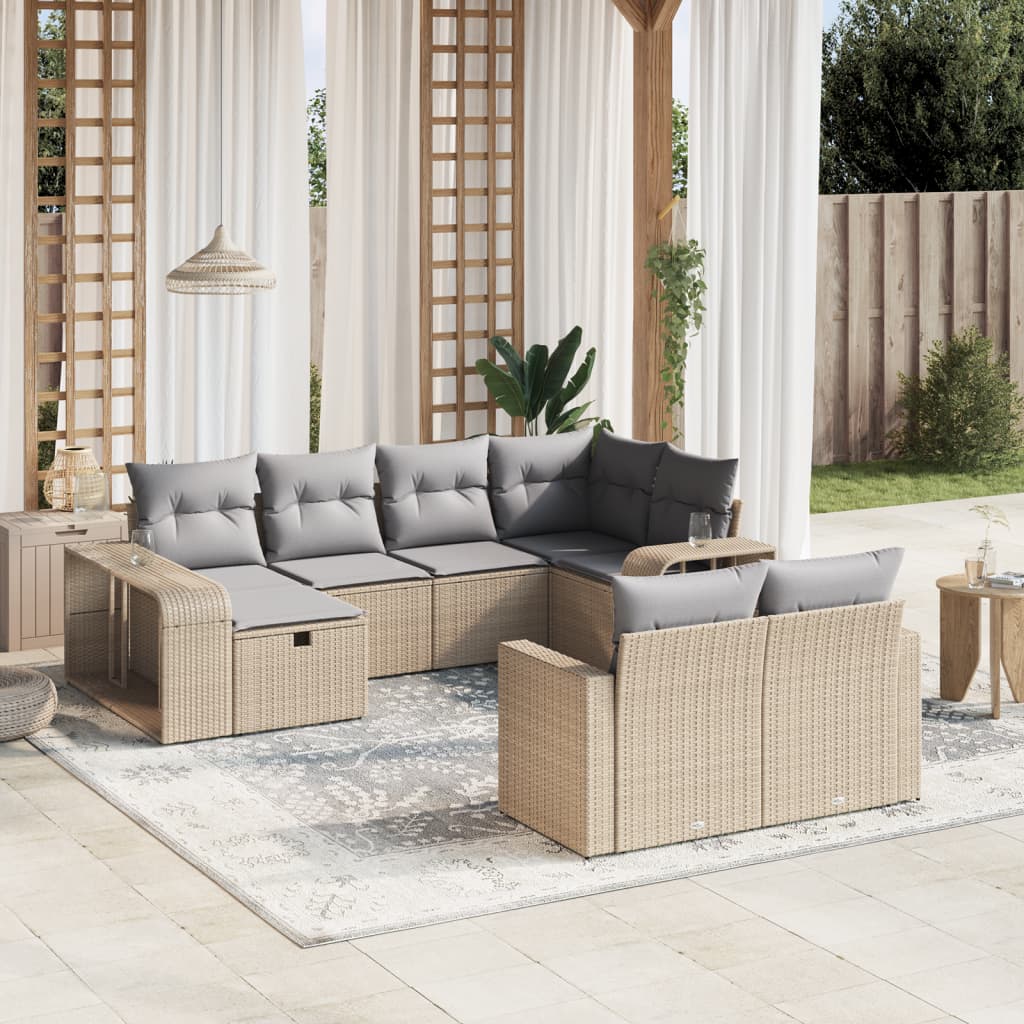 Salon de jardin avec coussins 10 pcs beige résine tressée