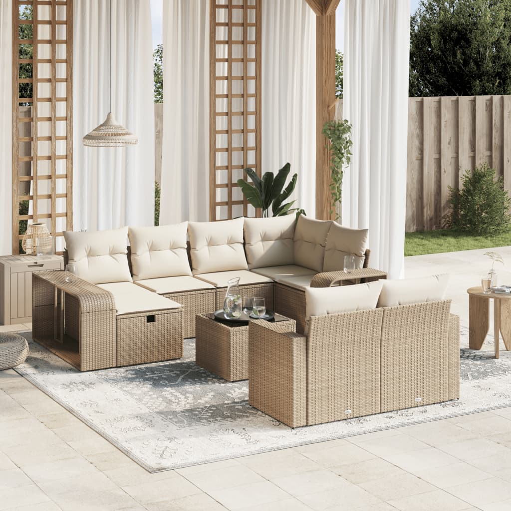 Salon de jardin 11 pcs avec coussins beige résine tressée