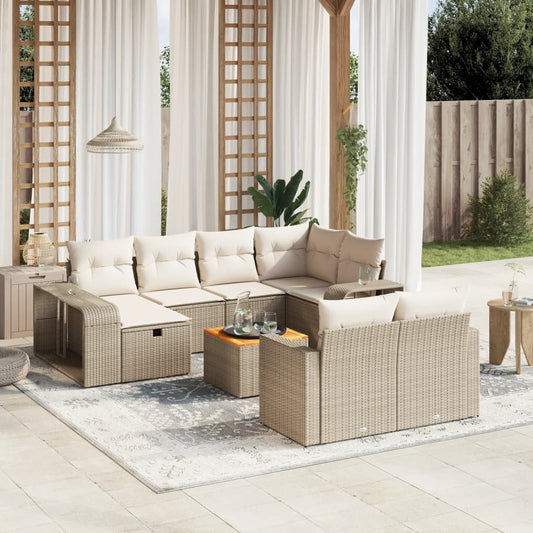 Salon de jardin 11 pcs avec coussins beige résine tressée