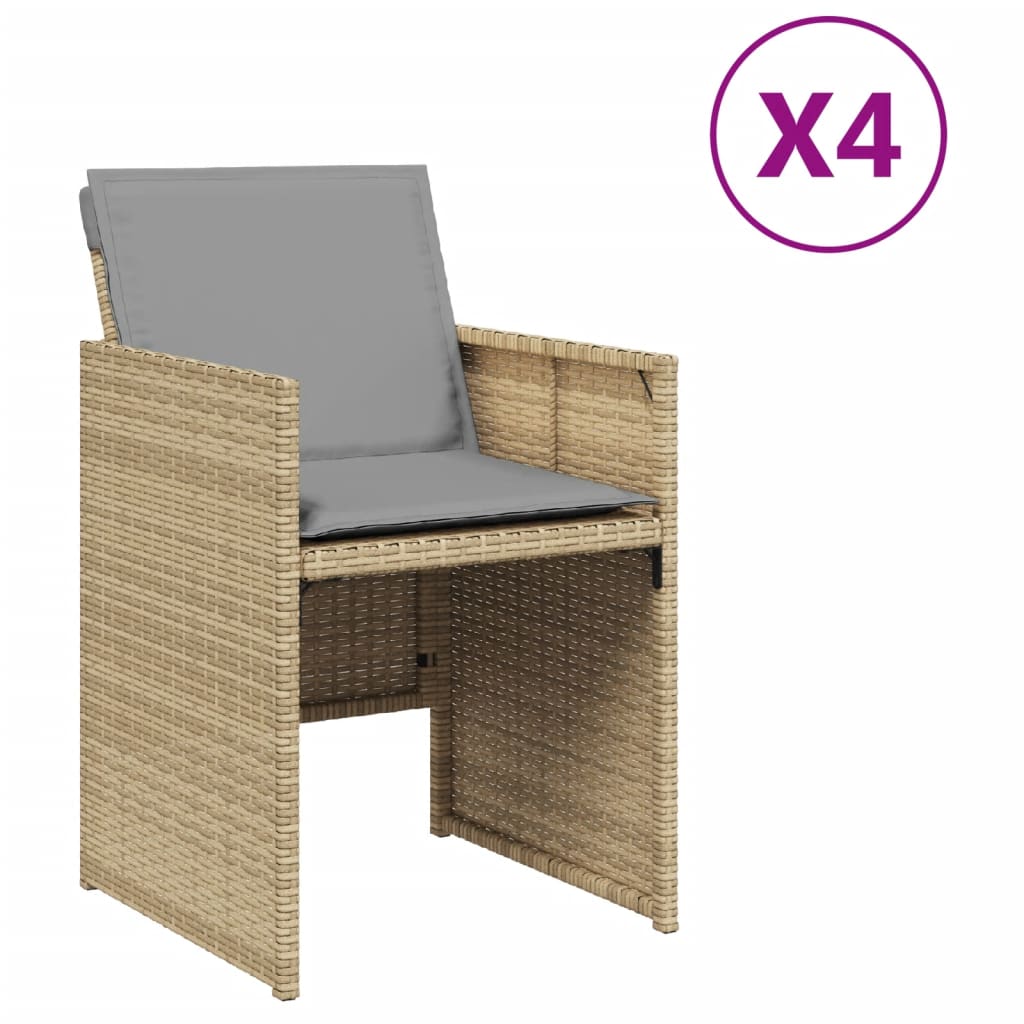 Chaises de jardin avec coussins lot de 4 mélange beige