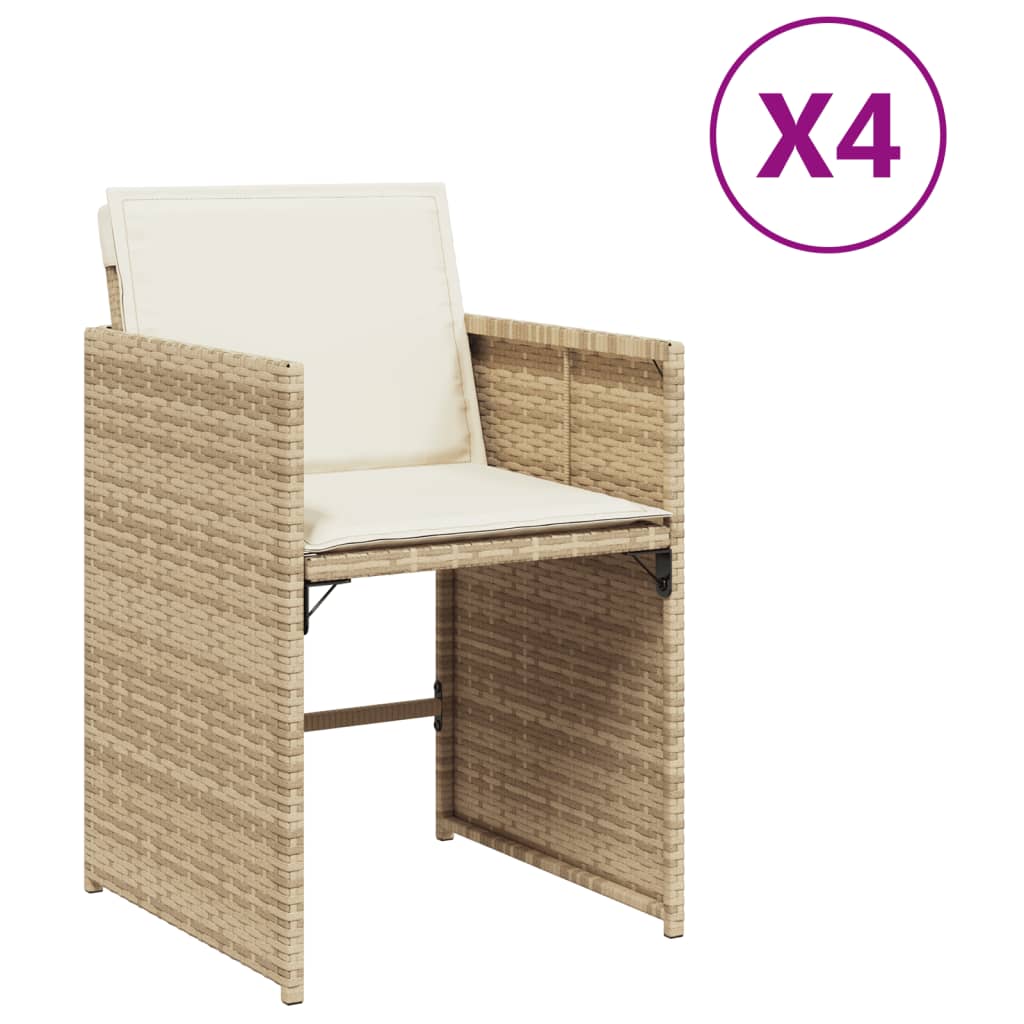 Chaises de jardin avec coussins lot de 4 beige résine tressée