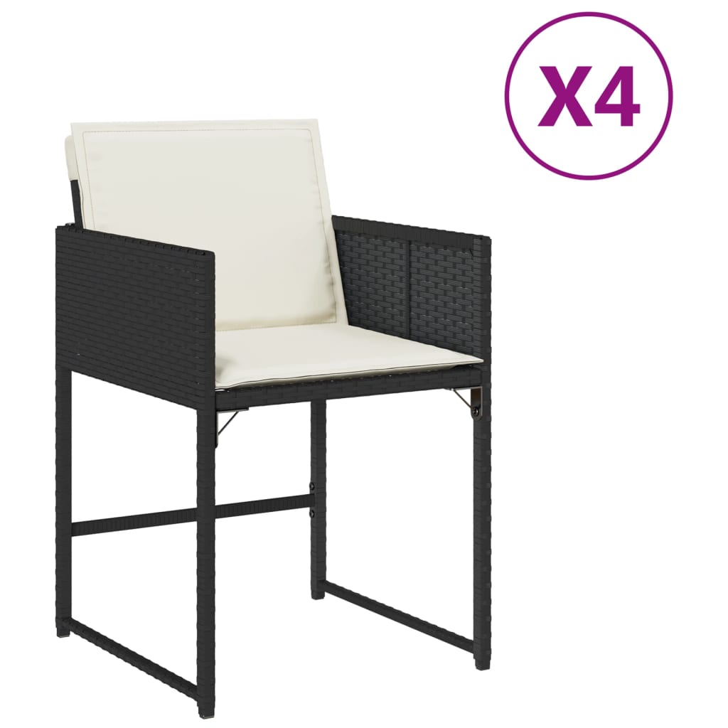 Chaises de jardin lot de 4 avec coussins noir résine tressée