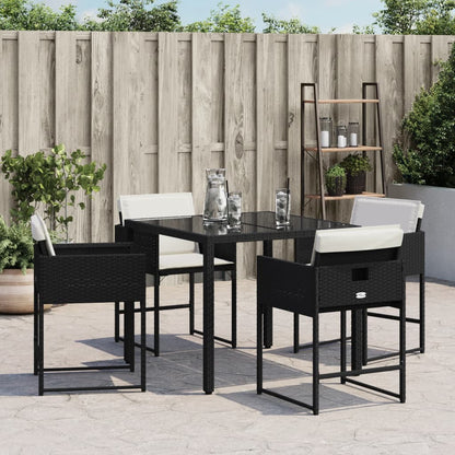 Chaises de jardin lot de 4 avec coussins noir résine tressée